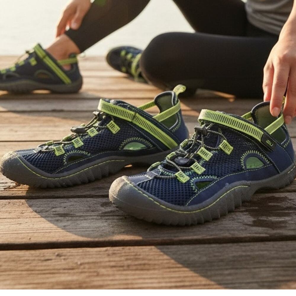 JBU Navy Lime Green Water Ready Shoes Size 9.5 Women Manmade Material